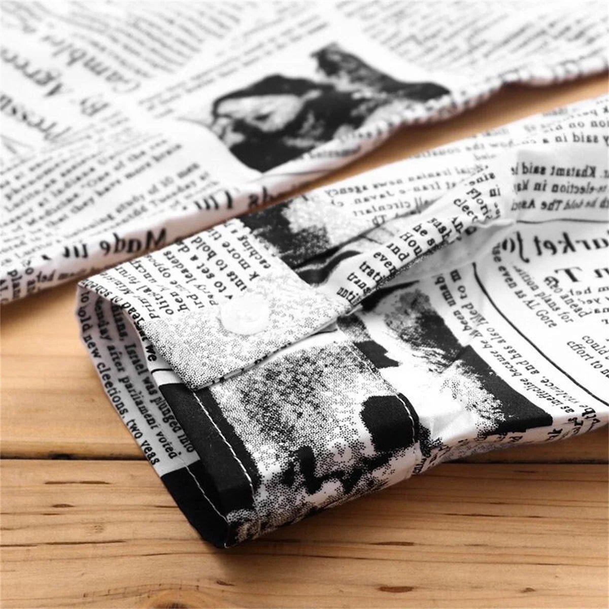 Cool Newspaper Shirts Men Fashion Hip Hop Loose Shirt Streetwear Long Sleeve Casual Summer Shirts Funny Ulzzang High Street Tops