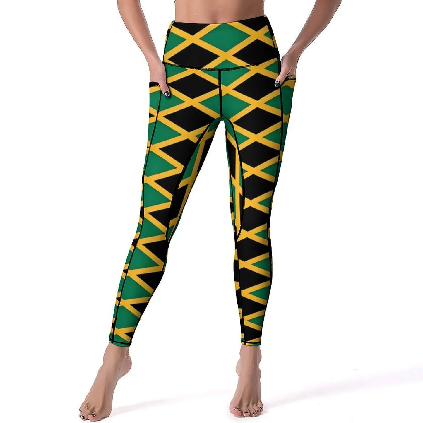 Jamaican Flag Yoga Pants Sexy Green Yellow Printed Leggings High Waist Gym Leggins Lady Funny Stretch Sports Tights