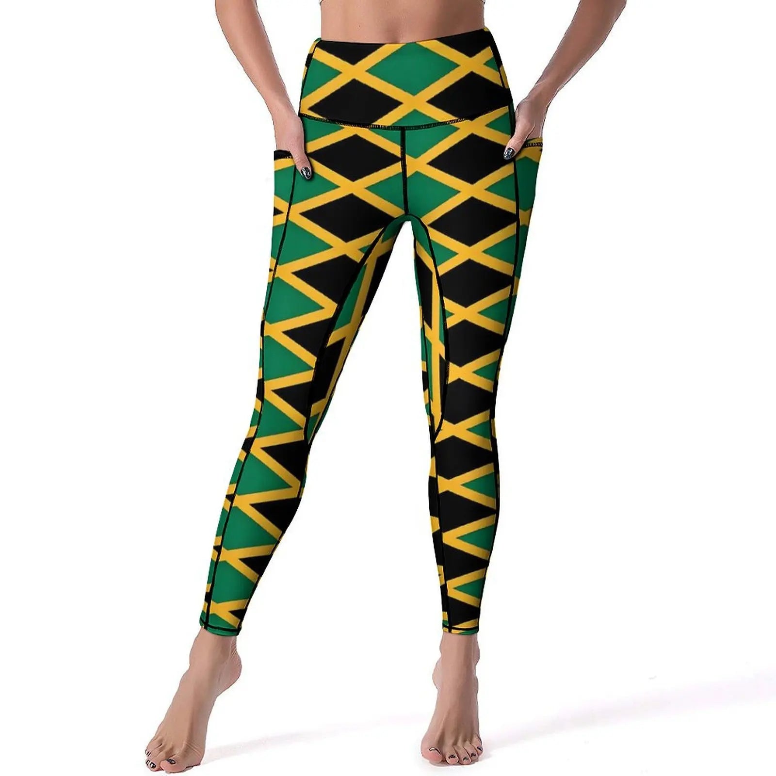 Jamaican Flag Yoga Pants Sexy Green Yellow Printed Leggings High Waist Gym Leggins Lady Funny Stretch Sports Tights