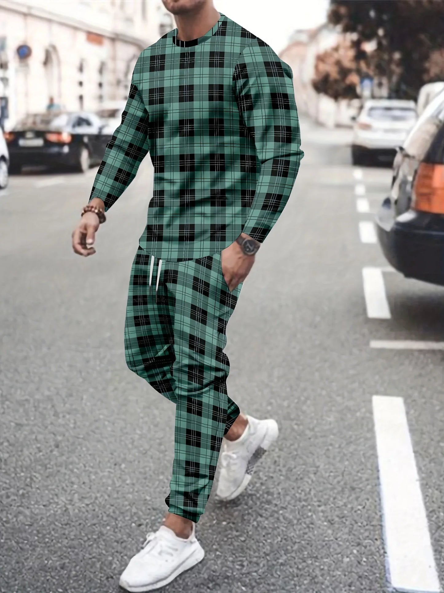 Fashion Colorful Gradient 3D Print Men's Sportswear Set Long-Sleeved T Shirt Pants 2-Piece Set Oversized Pullover Men Clothing