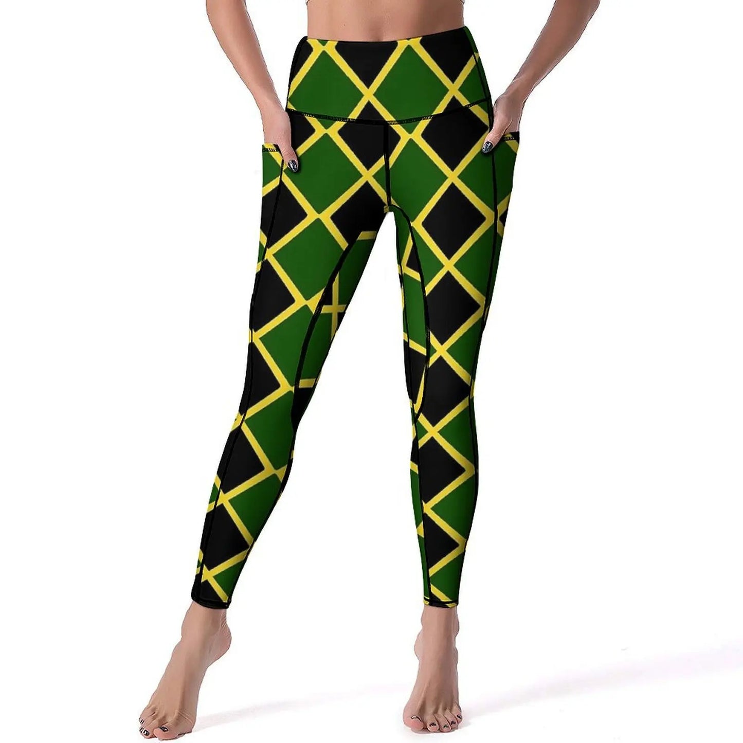 Jamaican Flag Yoga Pants Sexy Green Yellow Printed Leggings High Waist Gym Leggins Lady Funny Stretch Sports Tights