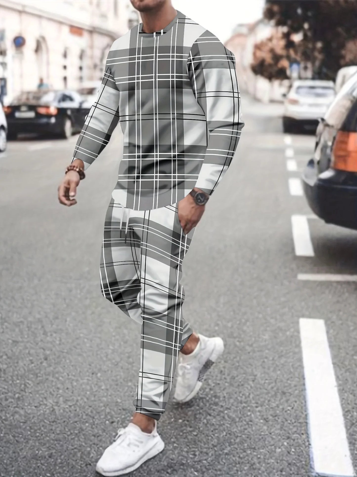 Fashion Colorful Gradient 3D Print Men's Sportswear Set Long-Sleeved T Shirt Pants 2-Piece Set Oversized Pullover Men Clothing