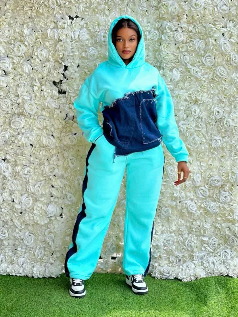 2025 Spring Autumn 2 Piece Women Set Dashiki African Clothes Fashion Long Sleeve Denim Top And Pants Suit Party Matching Sets