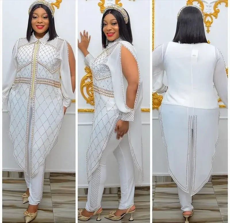 Elegant Commuting Spring Suit Three-Piece Set With Cardigan Trousers And Vest Pearlescent Single-Piece Ladies Wardrobe