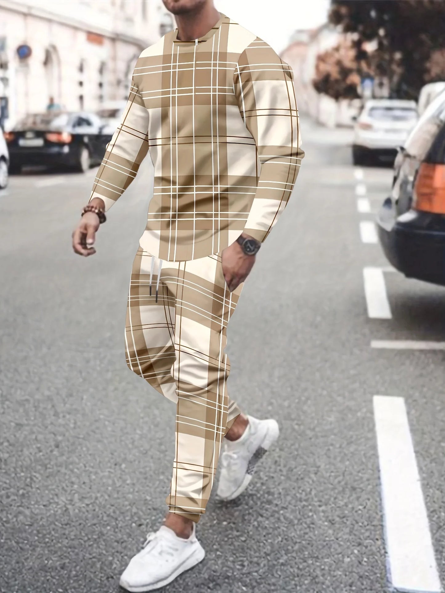 Fashion Colorful Gradient 3D Print Men's Sportswear Set Long-Sleeved T Shirt Pants 2-Piece Set Oversized Pullover Men Clothing