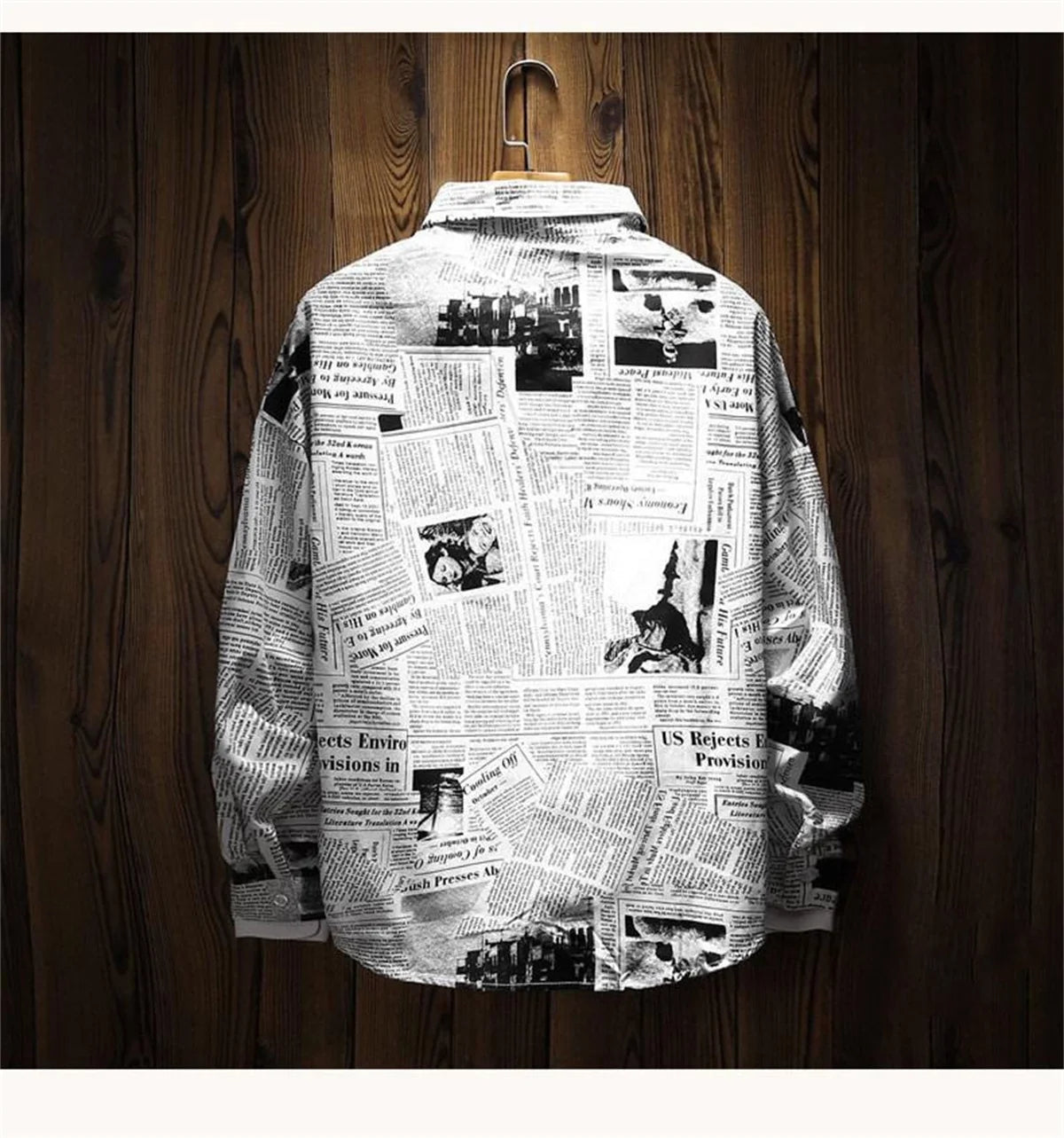 Cool Newspaper Shirts Men Fashion Hip Hop Loose Shirt Streetwear Long Sleeve Casual Summer Shirts Funny Ulzzang High Street Tops