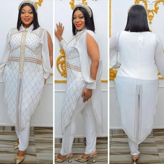 Elegant Commuting Spring Suit Three-Piece Set With Cardigan Trousers And Vest Pearlescent Single-Piece Ladies Wardrobe