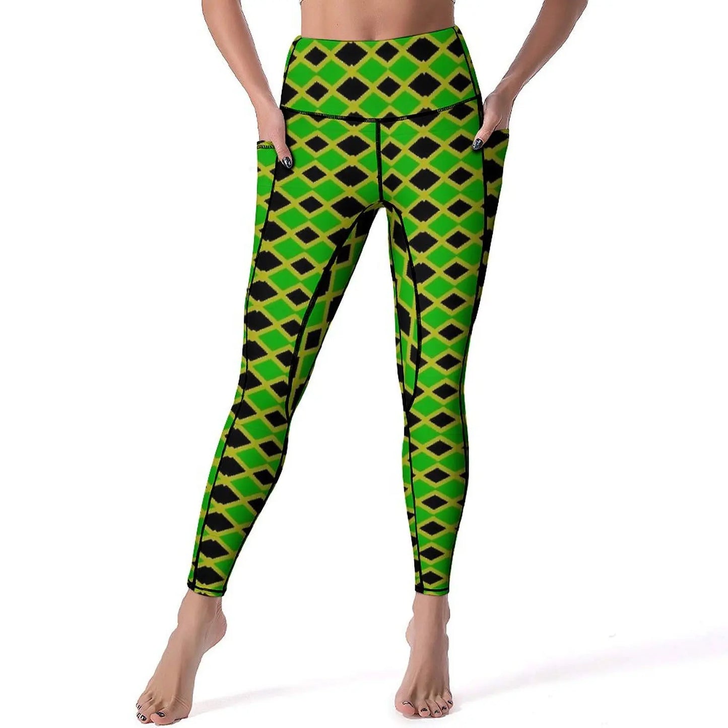 Jamaican Flag Yoga Pants Sexy Green Yellow Printed Leggings High Waist Gym Leggins Lady Funny Stretch Sports Tights