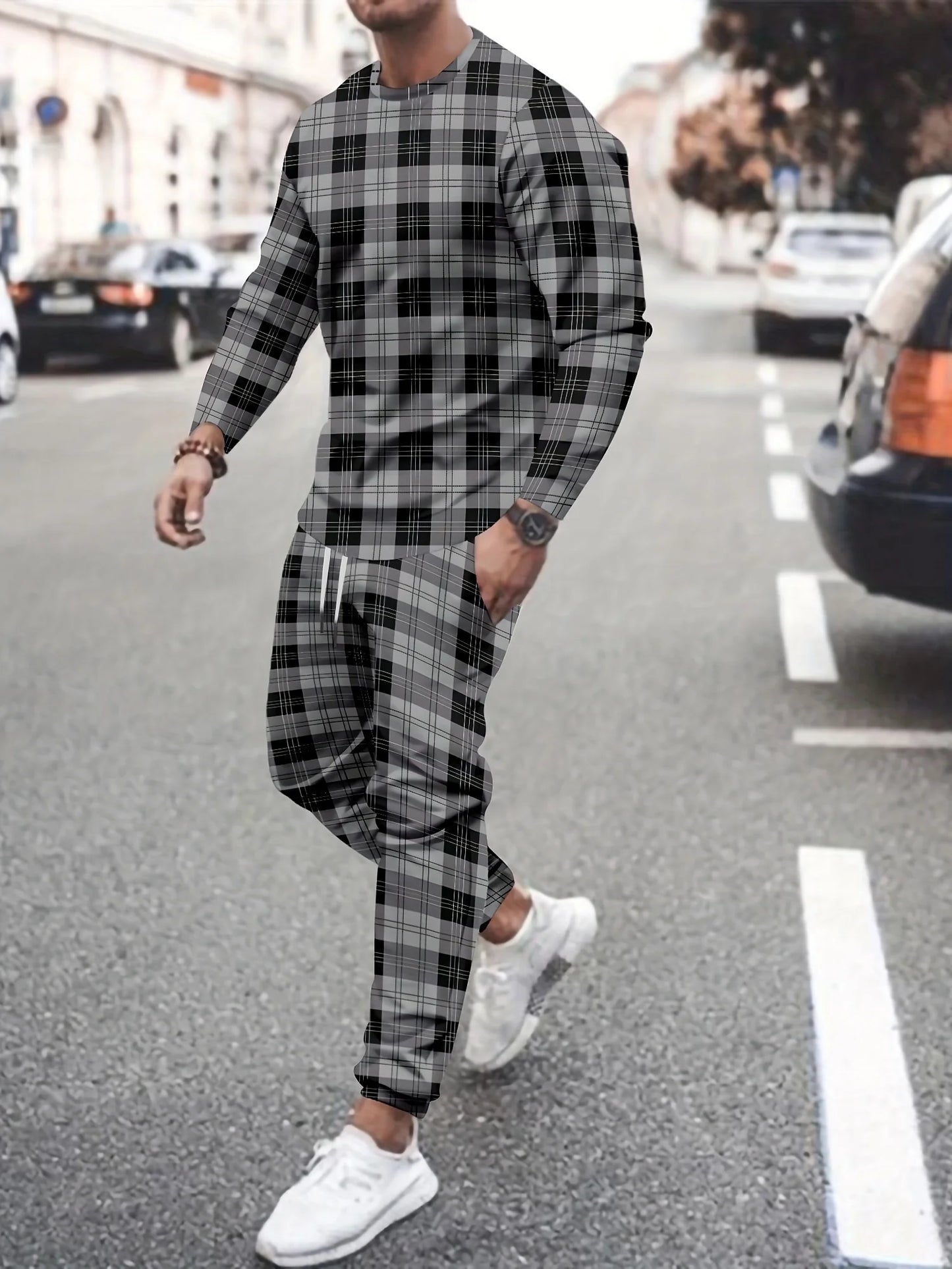 Fashion Colorful Gradient 3D Print Men's Sportswear Set Long-Sleeved T Shirt Pants 2-Piece Set Oversized Pullover Men Clothing