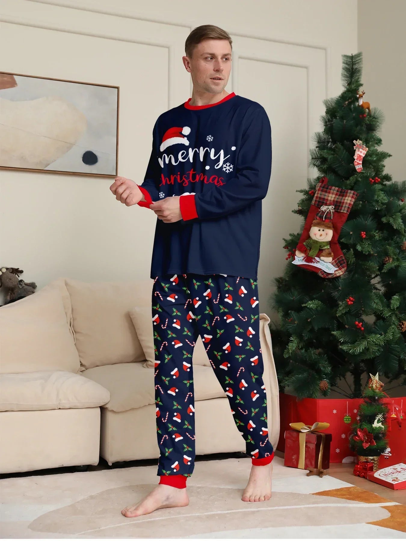New Merry Christmas Print Mom Daughter Dad Son Matching Pajamas Set 2 Pieces Suit Soft Loose Loungewear Xmas Family Look Pyjamas