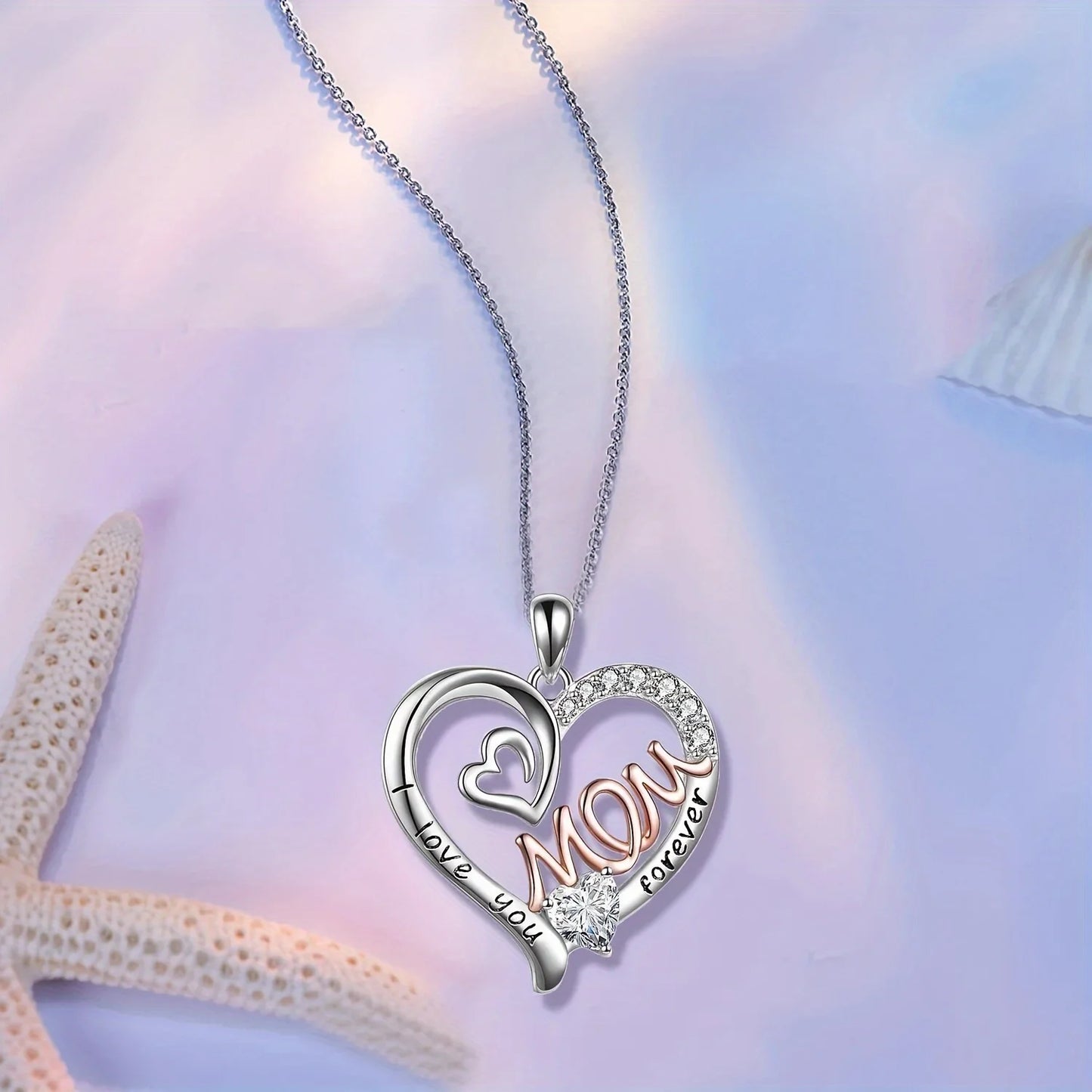 Mom Heart Pendant Necklaces With Luxury Pink Rose Flower Gift Box For Girlfriend 2024 New Mother's Day Gifts Romantic Jewelry