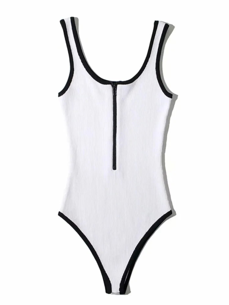 Women's slim fit sports sports black retro bodysuit jumpsuit women's zipper solid color waistless sexy jumpsuit 2022 y2k Toops