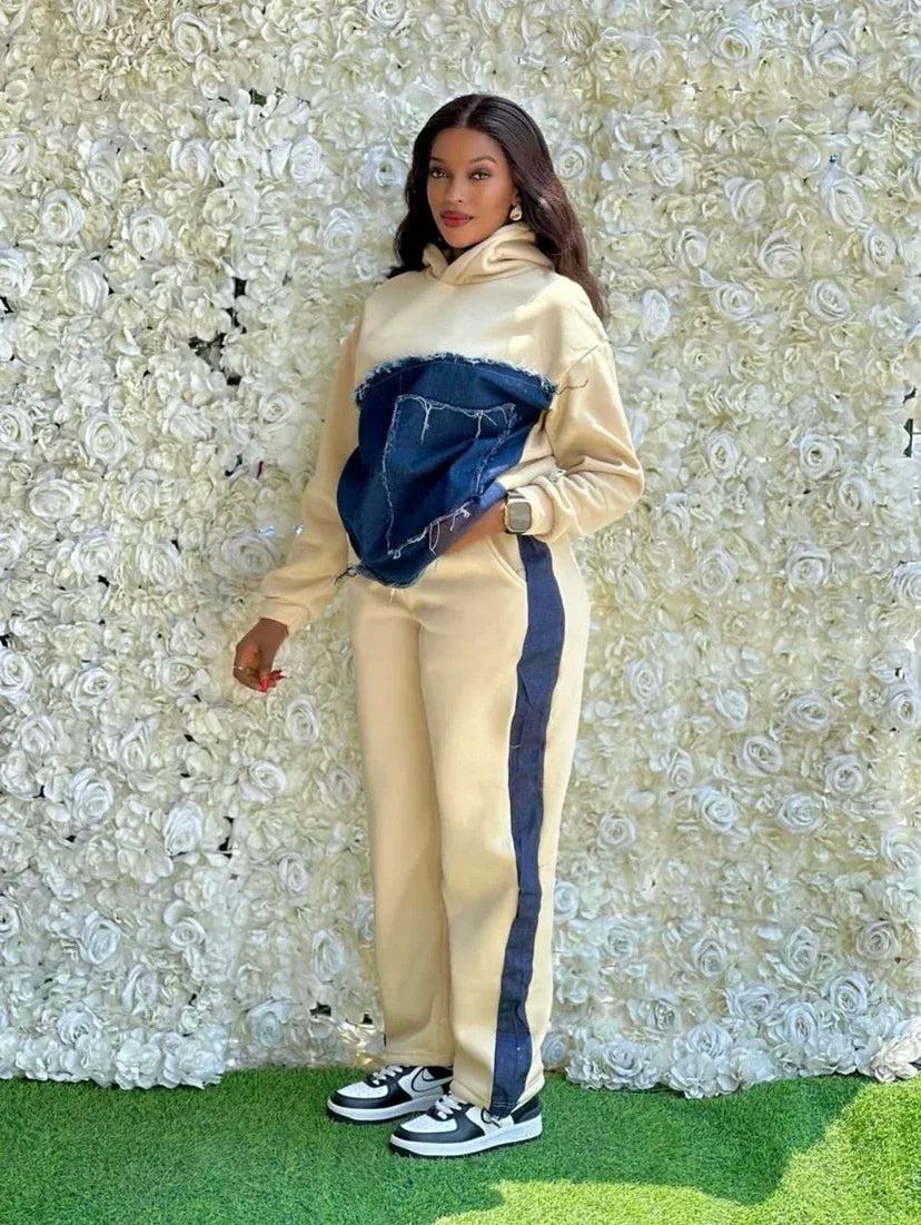 2025 Spring Autumn 2 Piece Women Set Dashiki African Clothes Fashion Long Sleeve Denim Top And Pants Suit Party Matching Sets