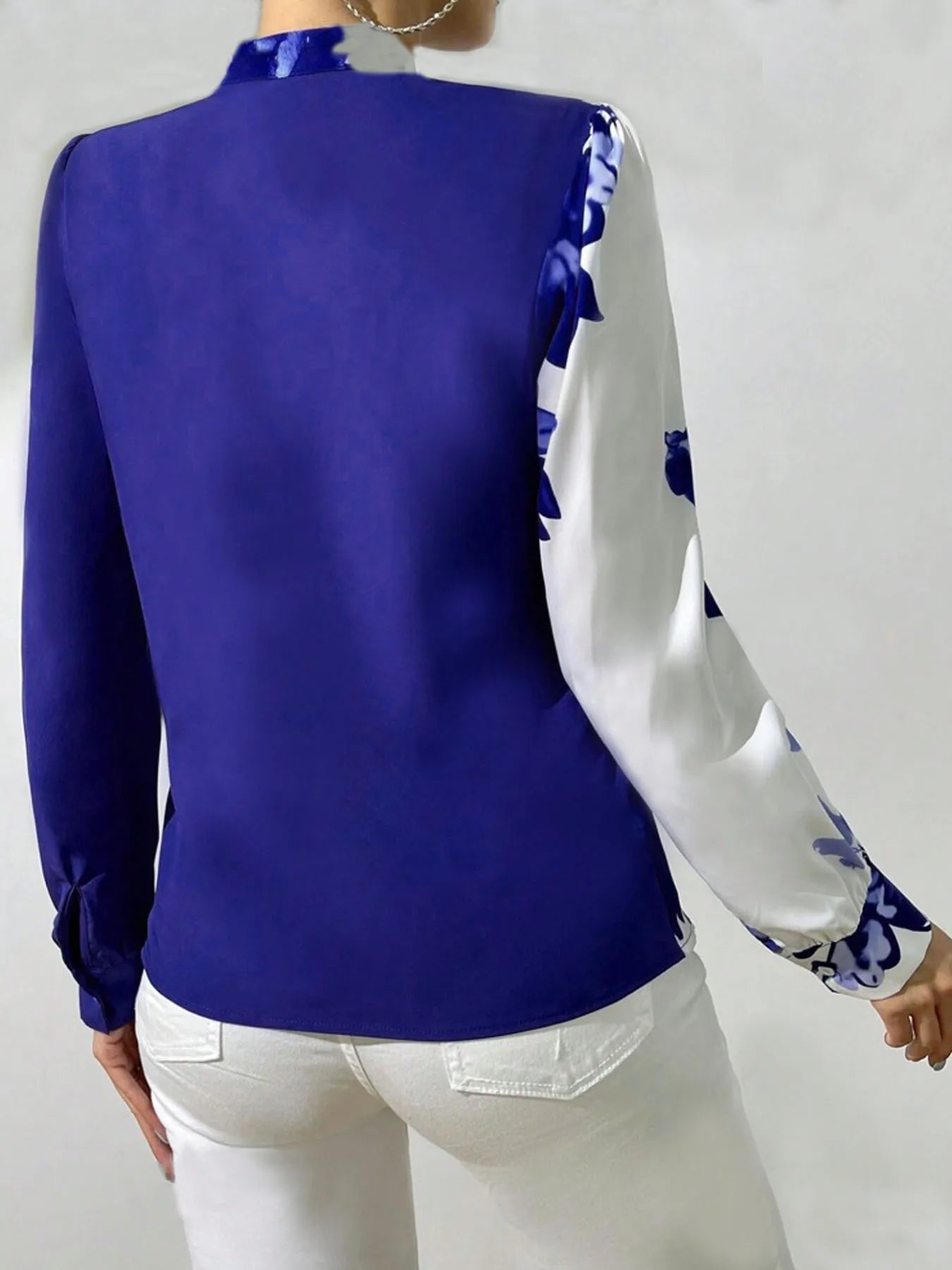 Long Sleeve Blue Flower Print Blouse Women 2024 Spring And Autumn Ladies Tops Elegant Work Office Casual Shirt Blouse