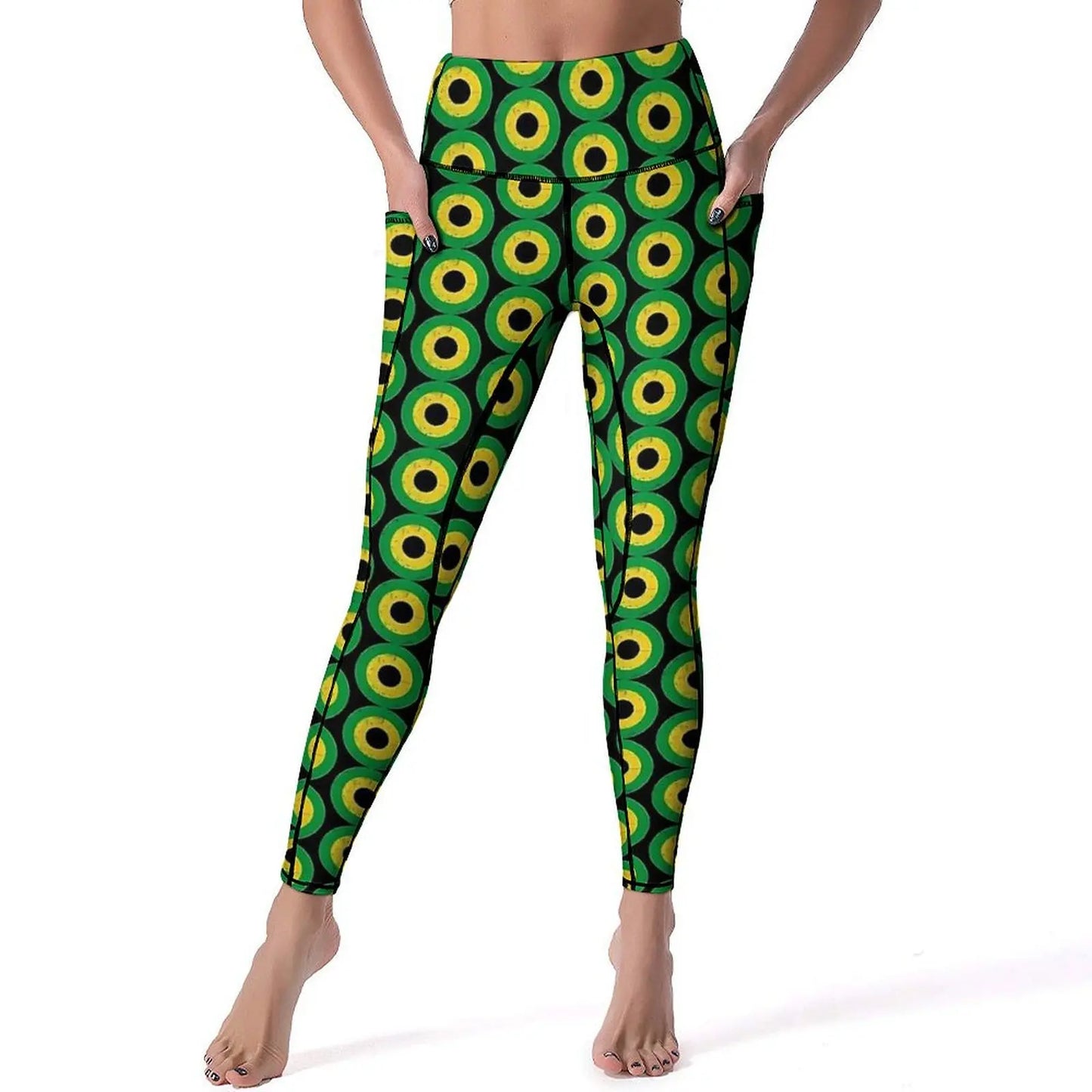 Jamaican Flag Yoga Pants Sexy Green Yellow Printed Leggings High Waist Gym Leggins Lady Funny Stretch Sports Tights