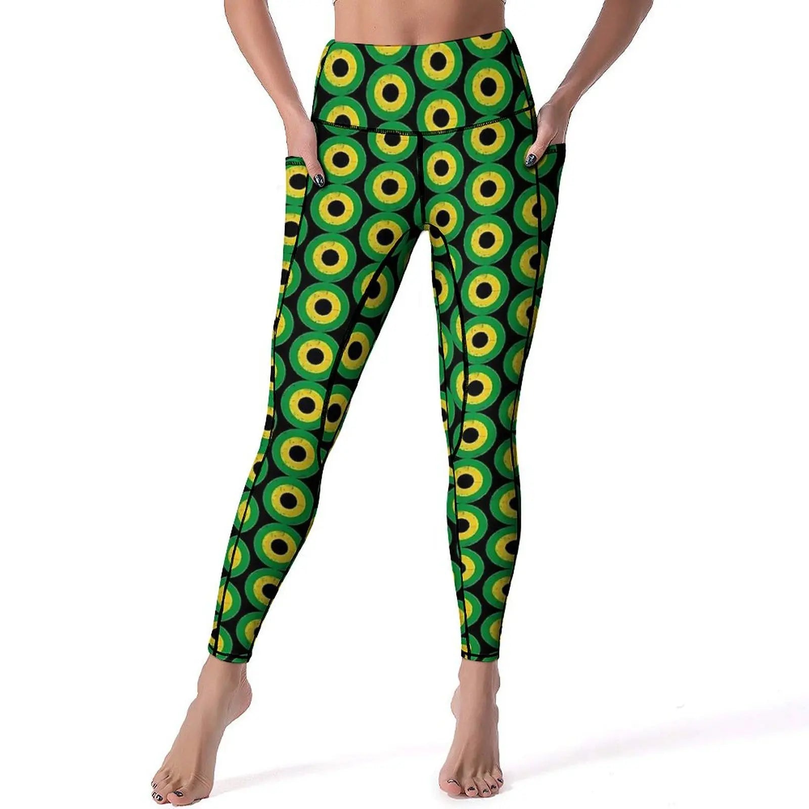 Jamaican Flag Yoga Pants Sexy Green Yellow Printed Leggings High Waist Gym Leggins Lady Funny Stretch Sports Tights
