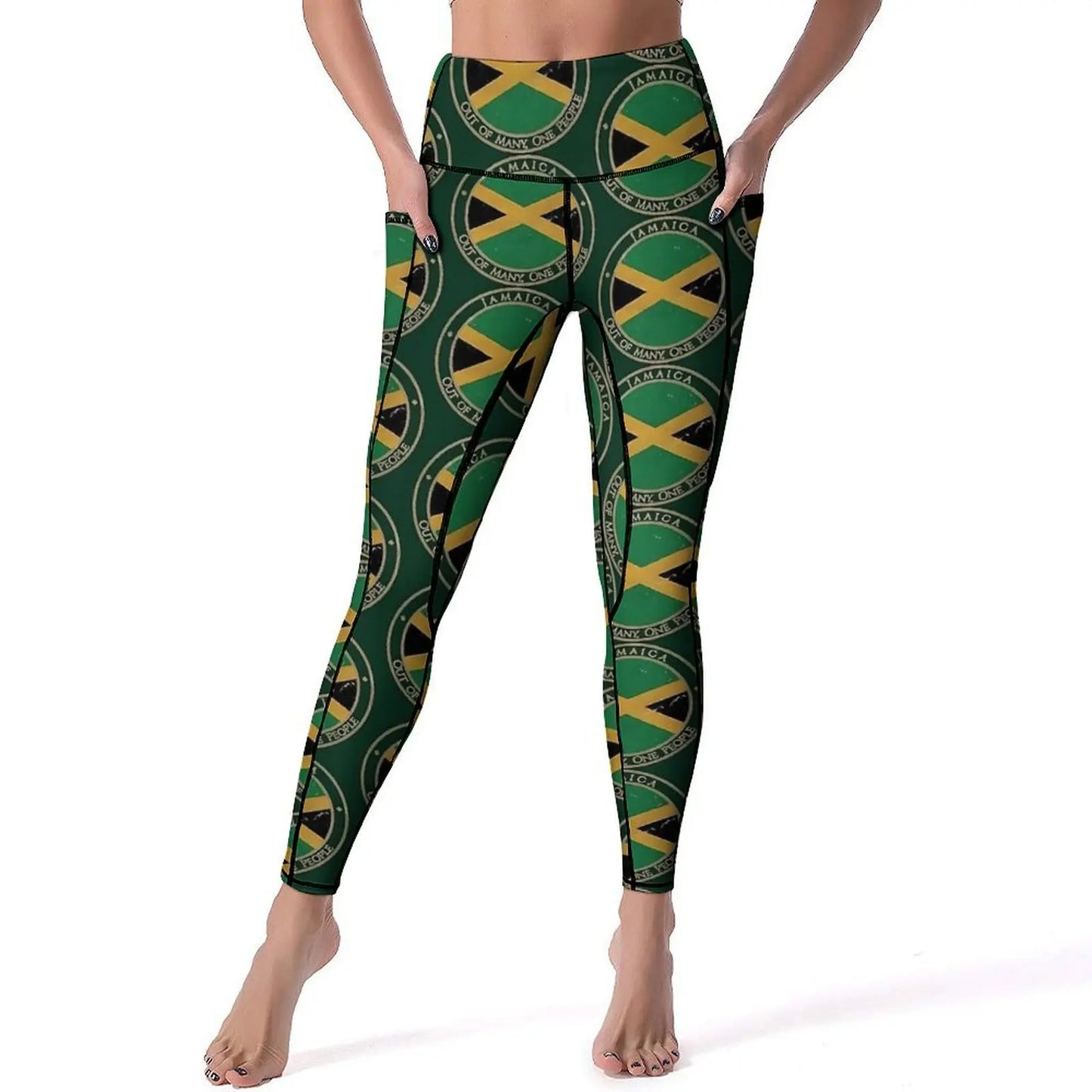 Jamaican Flag Yoga Pants Sexy Green Yellow Printed Leggings High Waist Gym Leggins Lady Funny Stretch Sports Tights