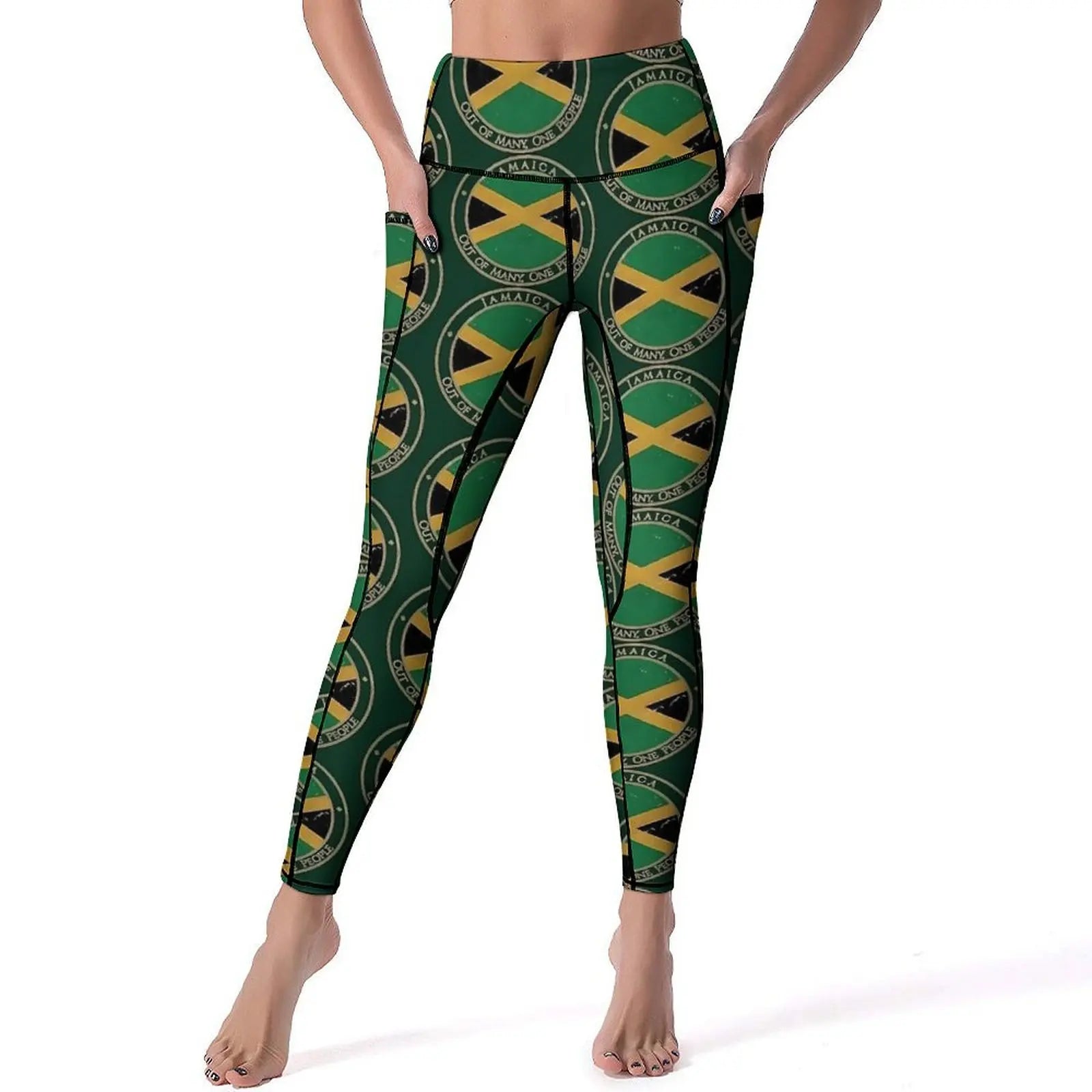 Jamaican Flag Yoga Pants Sexy Green Yellow Printed Leggings High Waist Gym Leggins Lady Funny Stretch Sports Tights