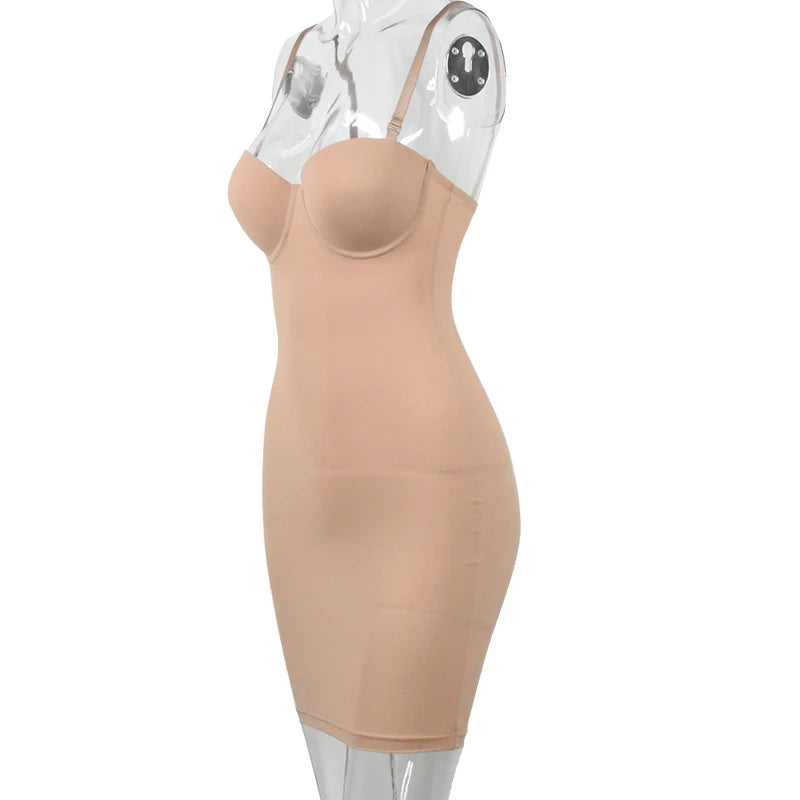 Slimming Full Length Shapewear Slips Nude Straight Tube Dress Body Shaper Women Skinny Under Dresses Underwire Cup Black