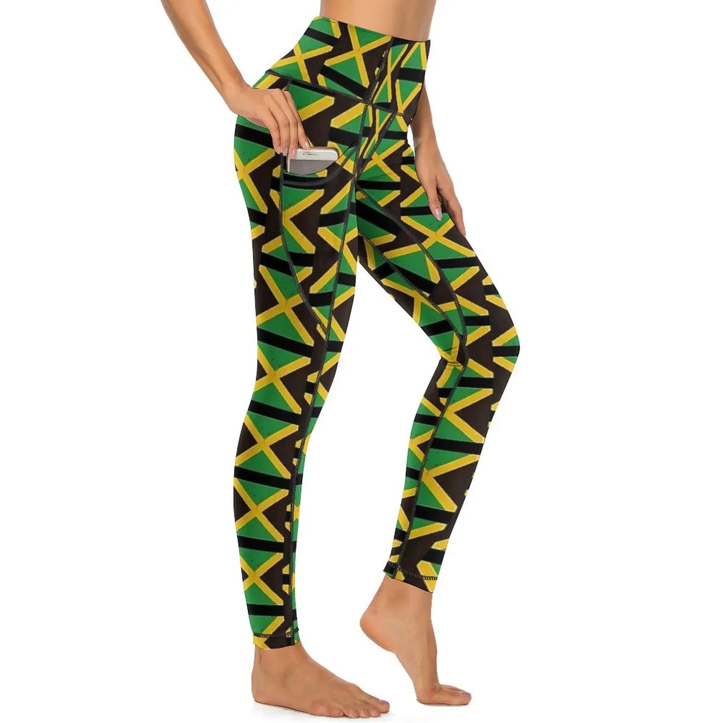 Jamaican Flag Yoga Pants Sexy Green Yellow Printed Leggings High Waist Gym Leggins Lady Funny Stretch Sports Tights