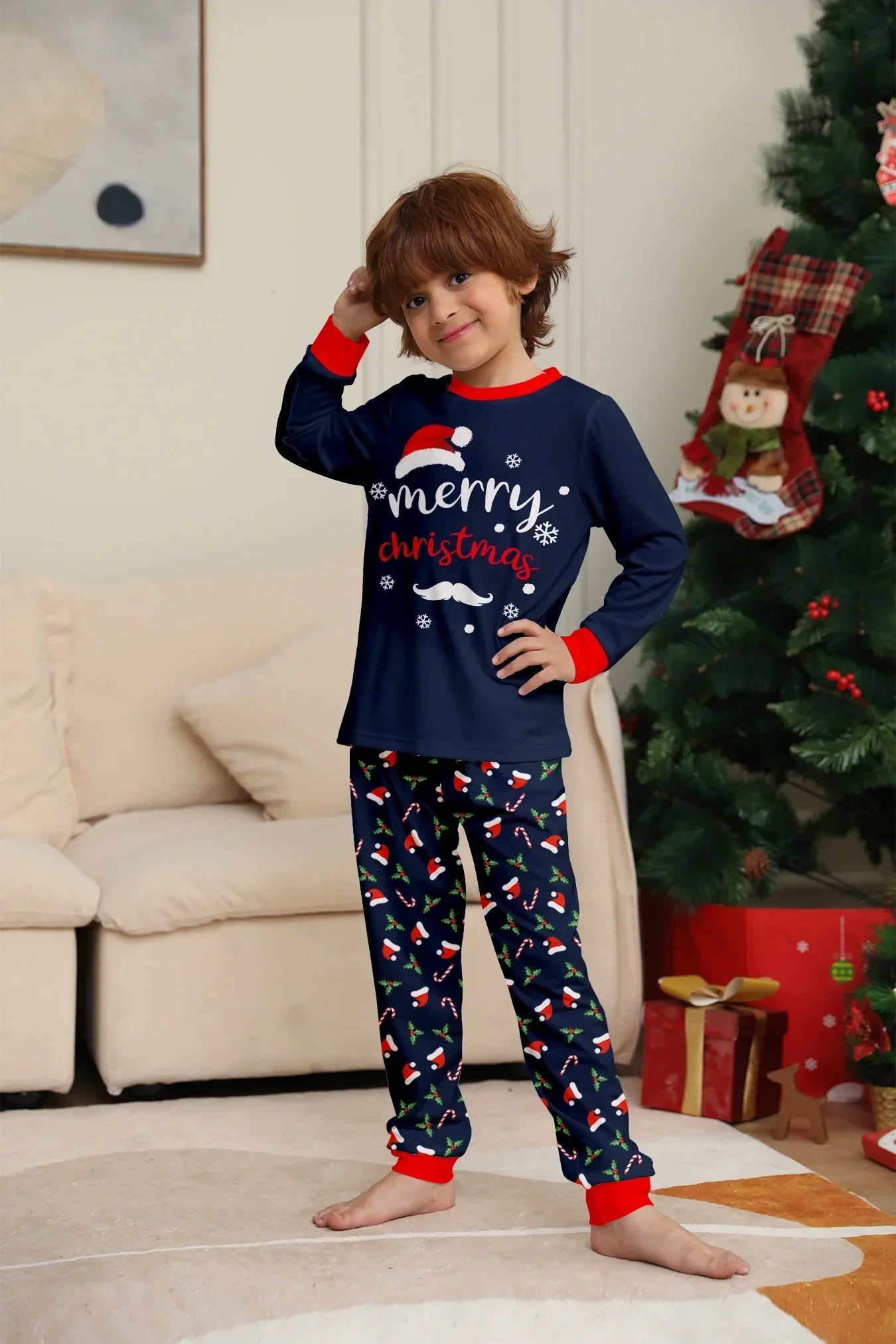 New Merry Christmas Print Mom Daughter Dad Son Matching Pajamas Set 2 Pieces Suit Soft Loose Loungewear Xmas Family Look Pyjamas
