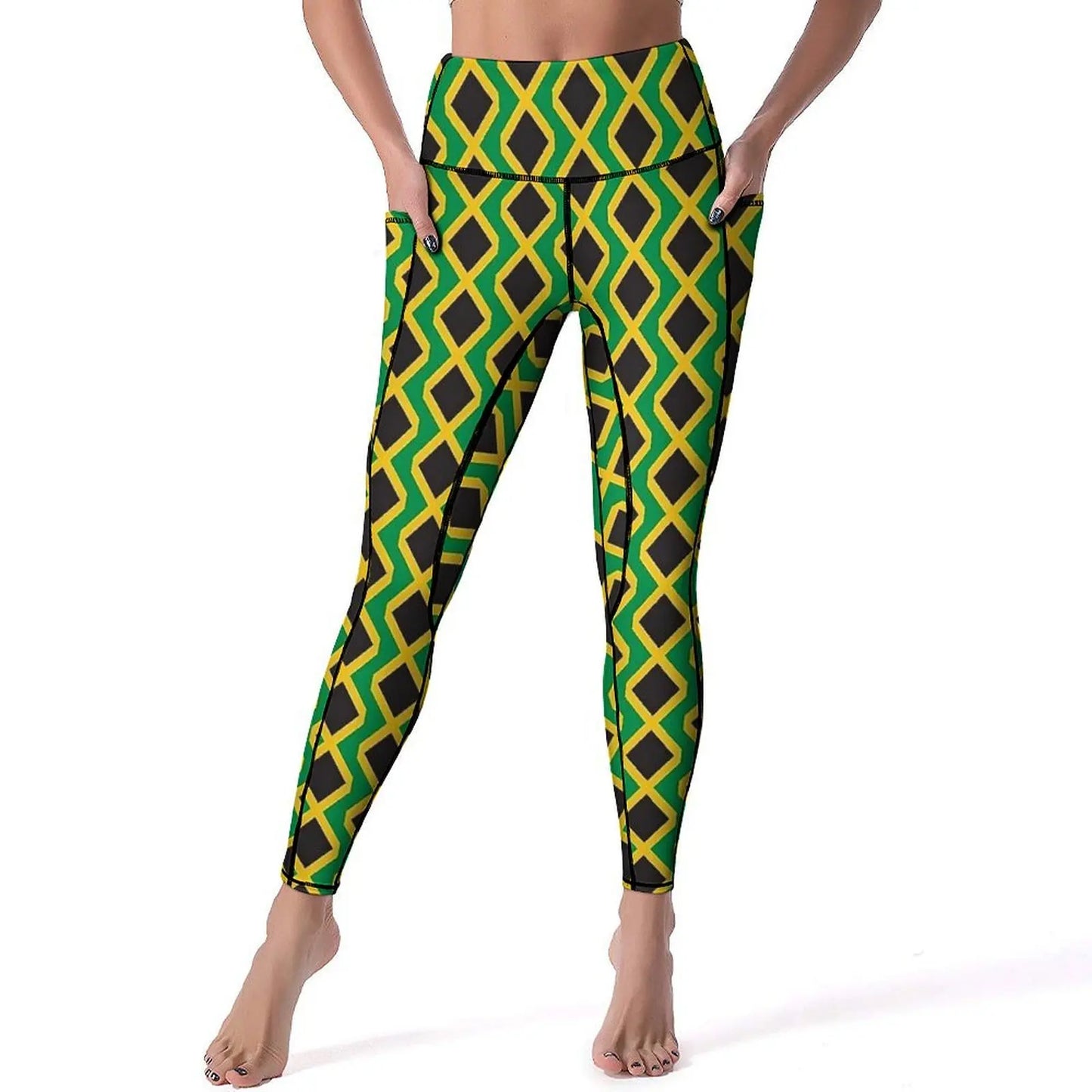 Jamaican Flag Yoga Pants Sexy Green Yellow Printed Leggings High Waist Gym Leggins Lady Funny Stretch Sports Tights