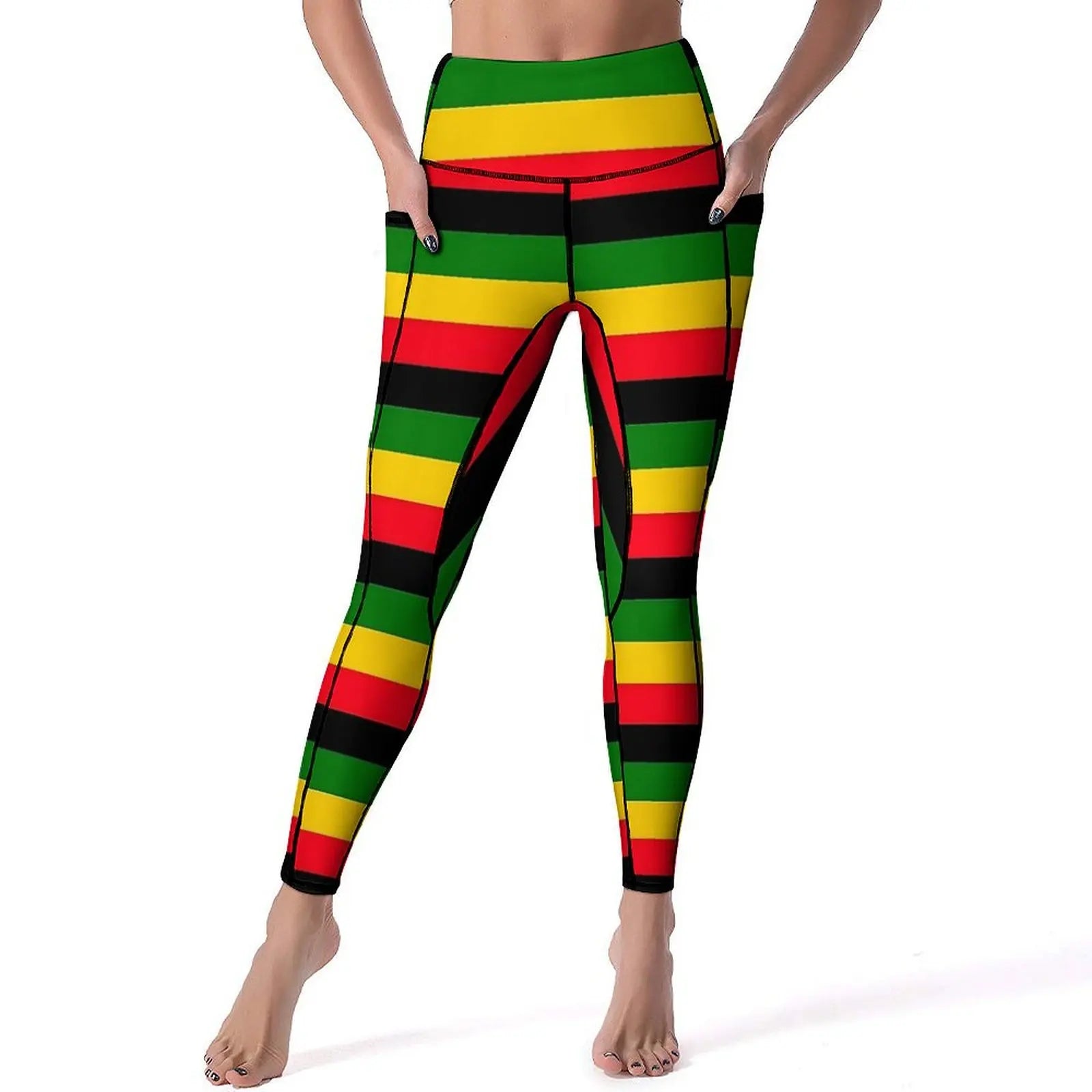 Jamaican Flag Yoga Pants Sexy Green Yellow Printed Leggings High Waist Gym Leggins Lady Funny Stretch Sports Tights