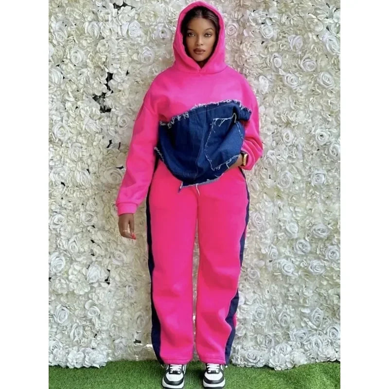 2025 Spring Autumn 2 Piece Women Set Dashiki African Clothes Fashion Long Sleeve Denim Top And Pants Suit Party Matching Sets