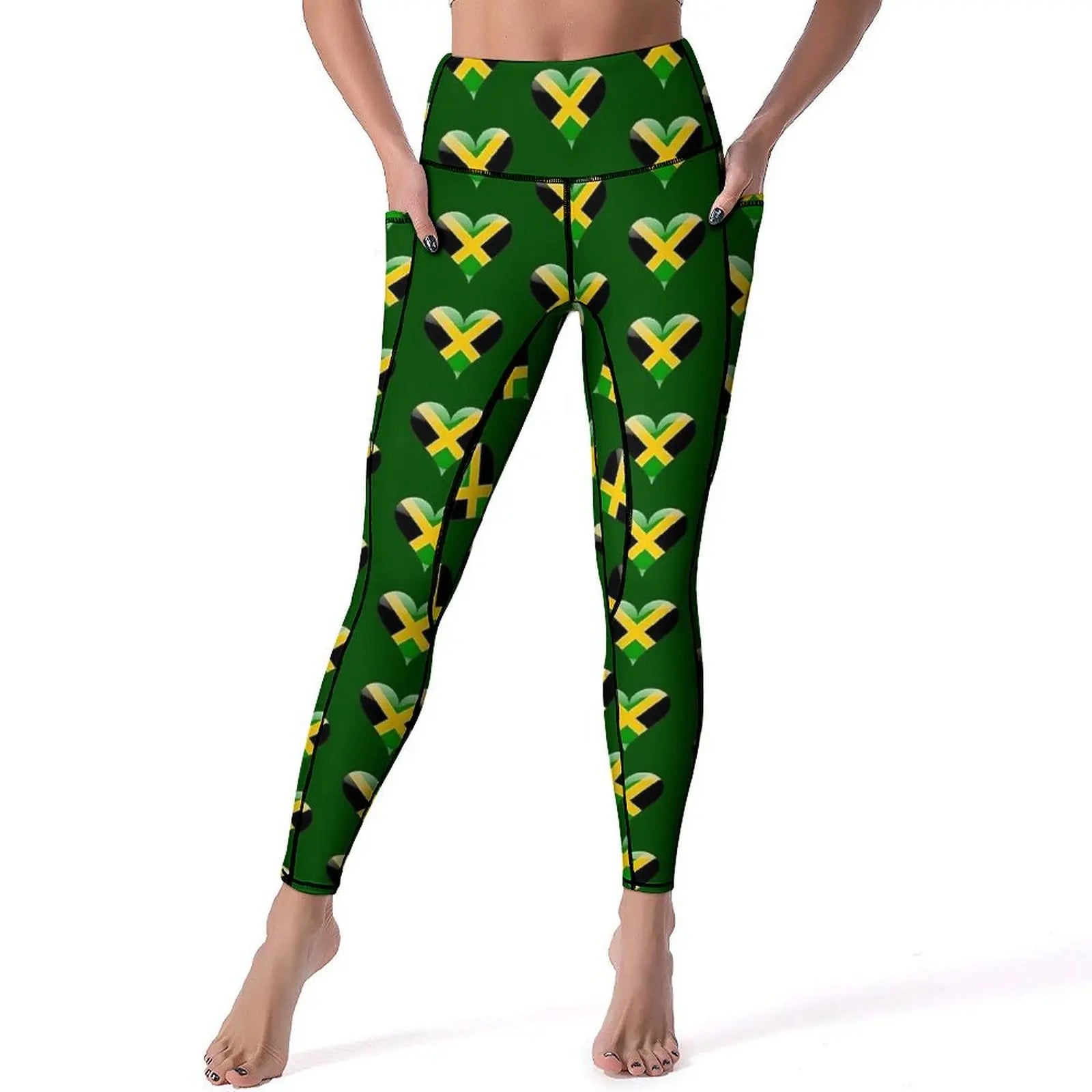 Jamaican Flag Yoga Pants Sexy Green Yellow Printed Leggings High Waist Gym Leggins Lady Funny Stretch Sports Tights
