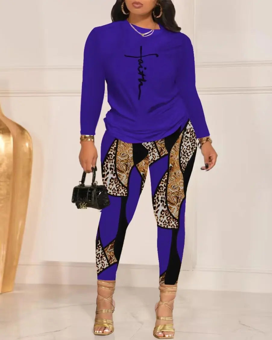 2 Piece Sets Womens Outfits Women's Pants Set 2024 Autumn/Winter New Long Sleeve Tshirt+Pant Two-Piece Matching Sets For Women