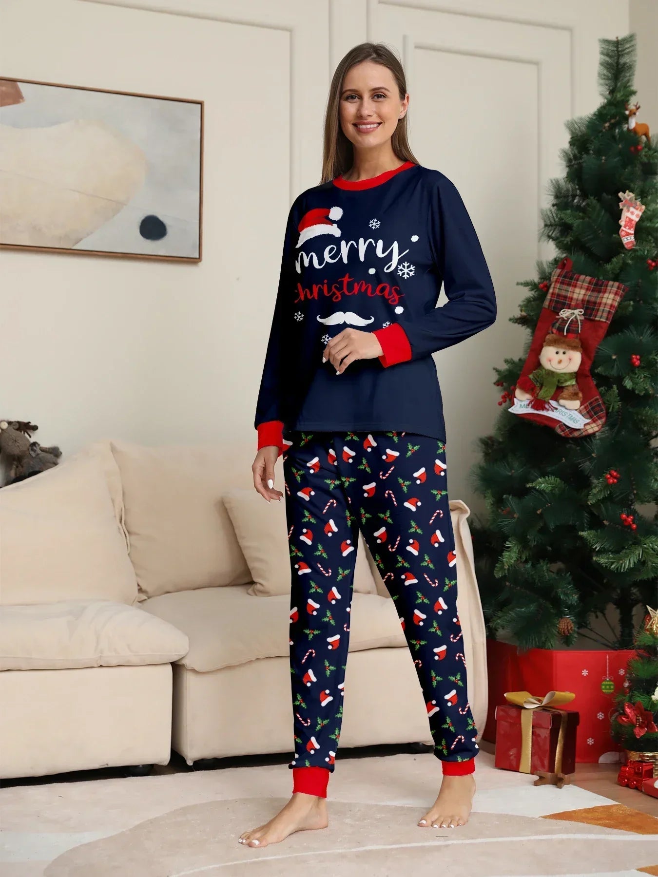 New Merry Christmas Print Mom Daughter Dad Son Matching Pajamas Set 2 Pieces Suit Soft Loose Loungewear Xmas Family Look Pyjamas
