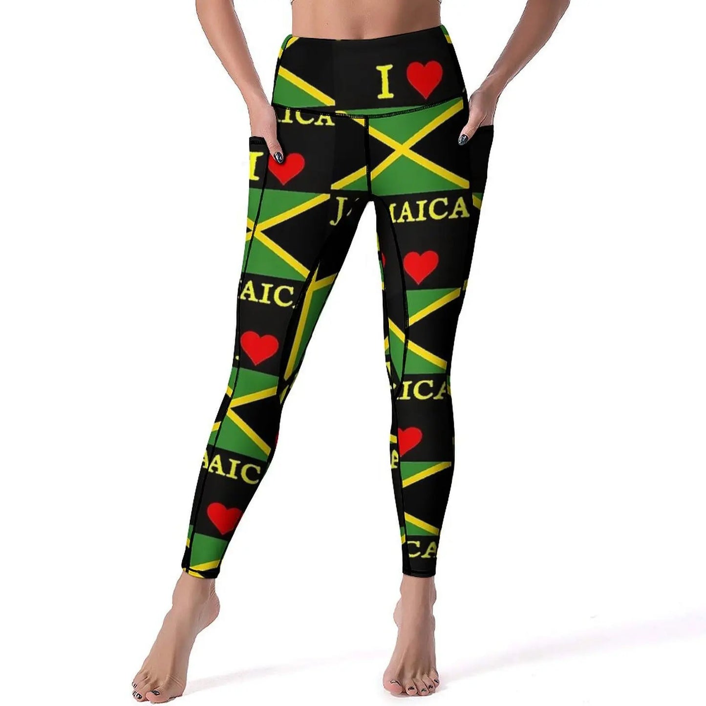 Jamaican Flag Yoga Pants Sexy Green Yellow Printed Leggings High Waist Gym Leggins Lady Funny Stretch Sports Tights