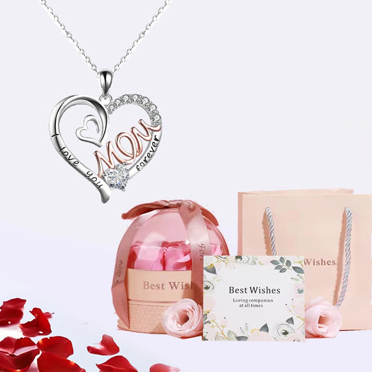 Mom Heart Pendant Necklaces With Luxury Pink Rose Flower Gift Box For Girlfriend 2024 New Mother's Day Gifts Romantic Jewelry