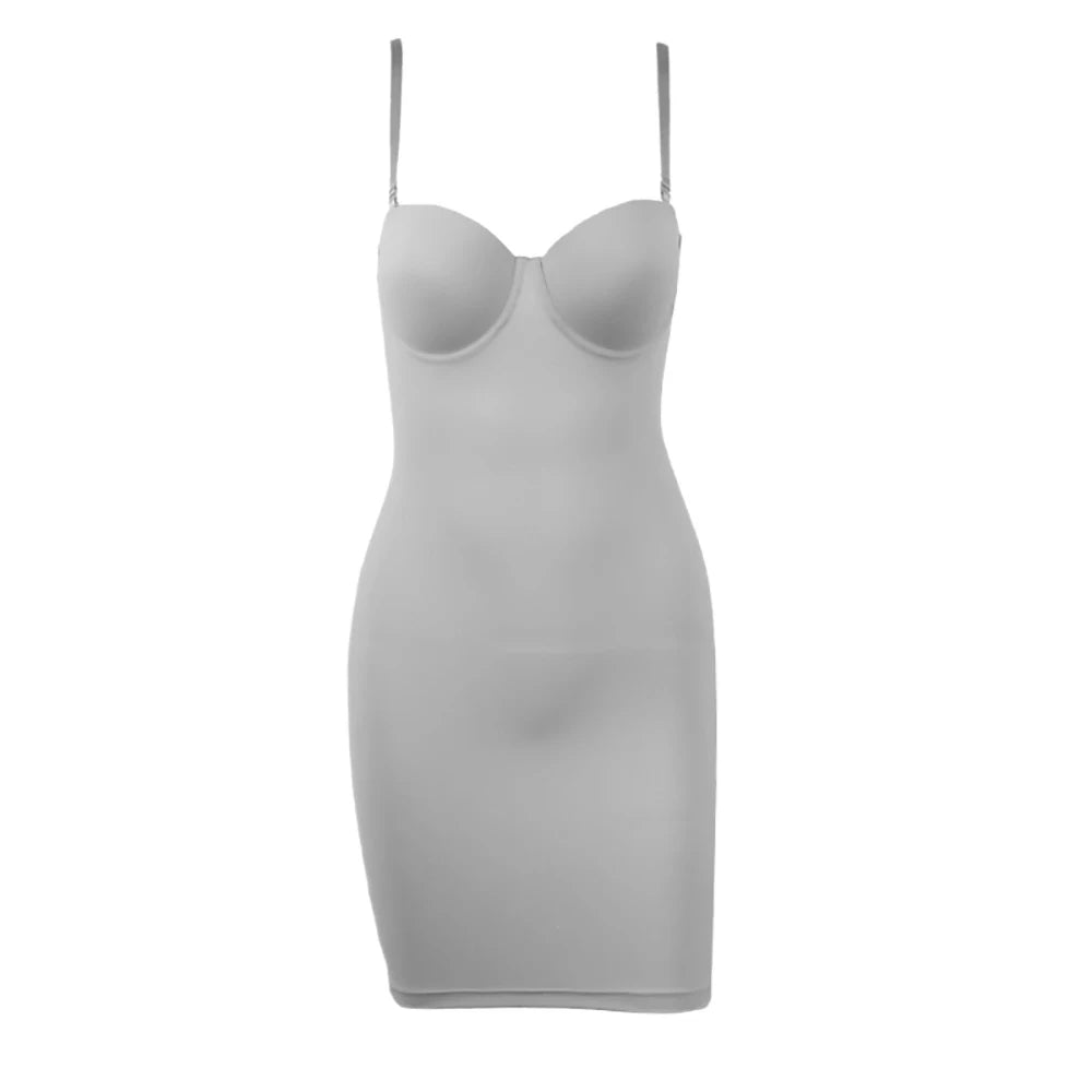 Slimming Full Length Shapewear Slips Nude Straight Tube Dress Body Shaper Women Skinny Under Dresses Underwire Cup Black