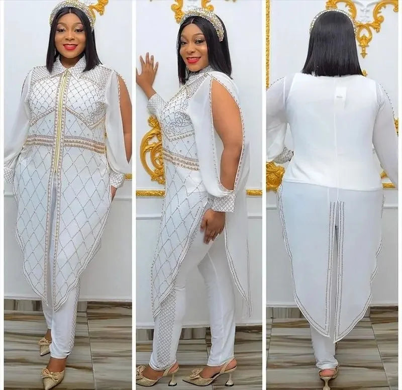 Elegant Commuting Spring Suit Three-Piece Set With Cardigan Trousers And Vest Pearlescent Single-Piece Ladies Wardrobe