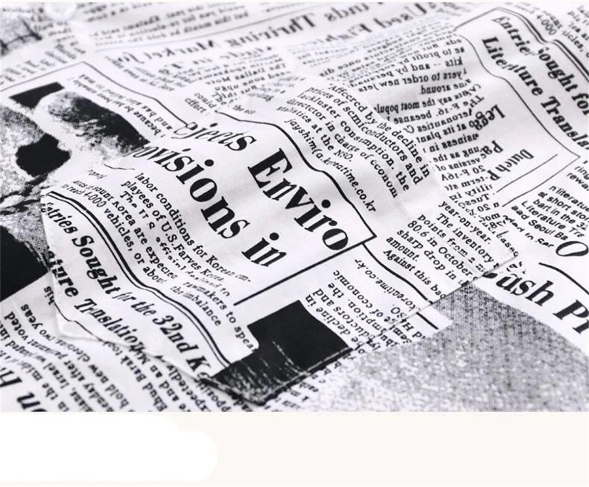 Cool Newspaper Shirts Men Fashion Hip Hop Loose Shirt Streetwear Long Sleeve Casual Summer Shirts Funny Ulzzang High Street Tops