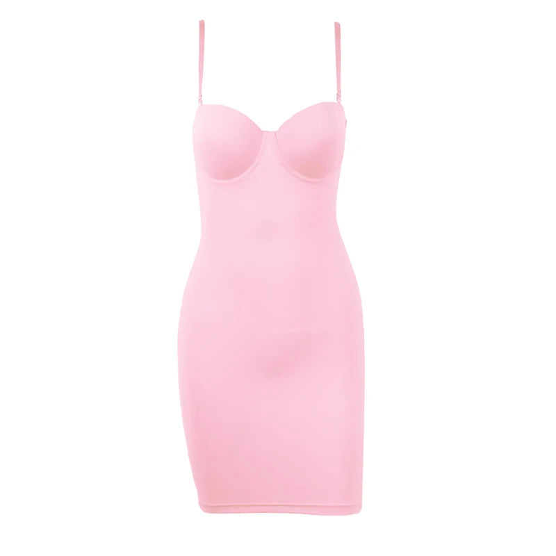 Slimming Full Length Shapewear Slips Nude Straight Tube Dress Body Shaper Women Skinny Under Dresses Underwire Cup Black