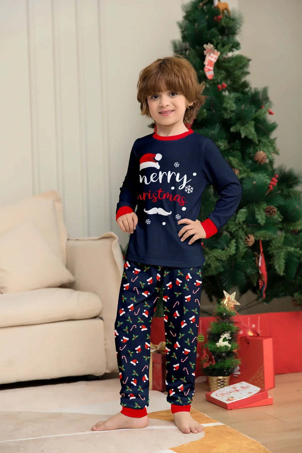 New Merry Christmas Print Mom Daughter Dad Son Matching Pajamas Set 2 Pieces Suit Soft Loose Loungewear Xmas Family Look Pyjamas