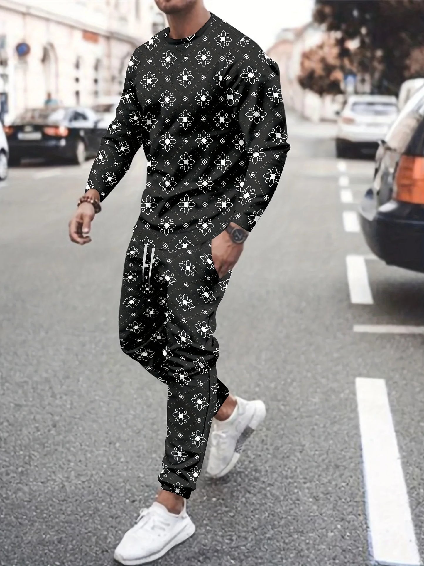 Fashion Colorful Gradient 3D Print Men's Sportswear Set Long-Sleeved T Shirt Pants 2-Piece Set Oversized Pullover Men Clothing