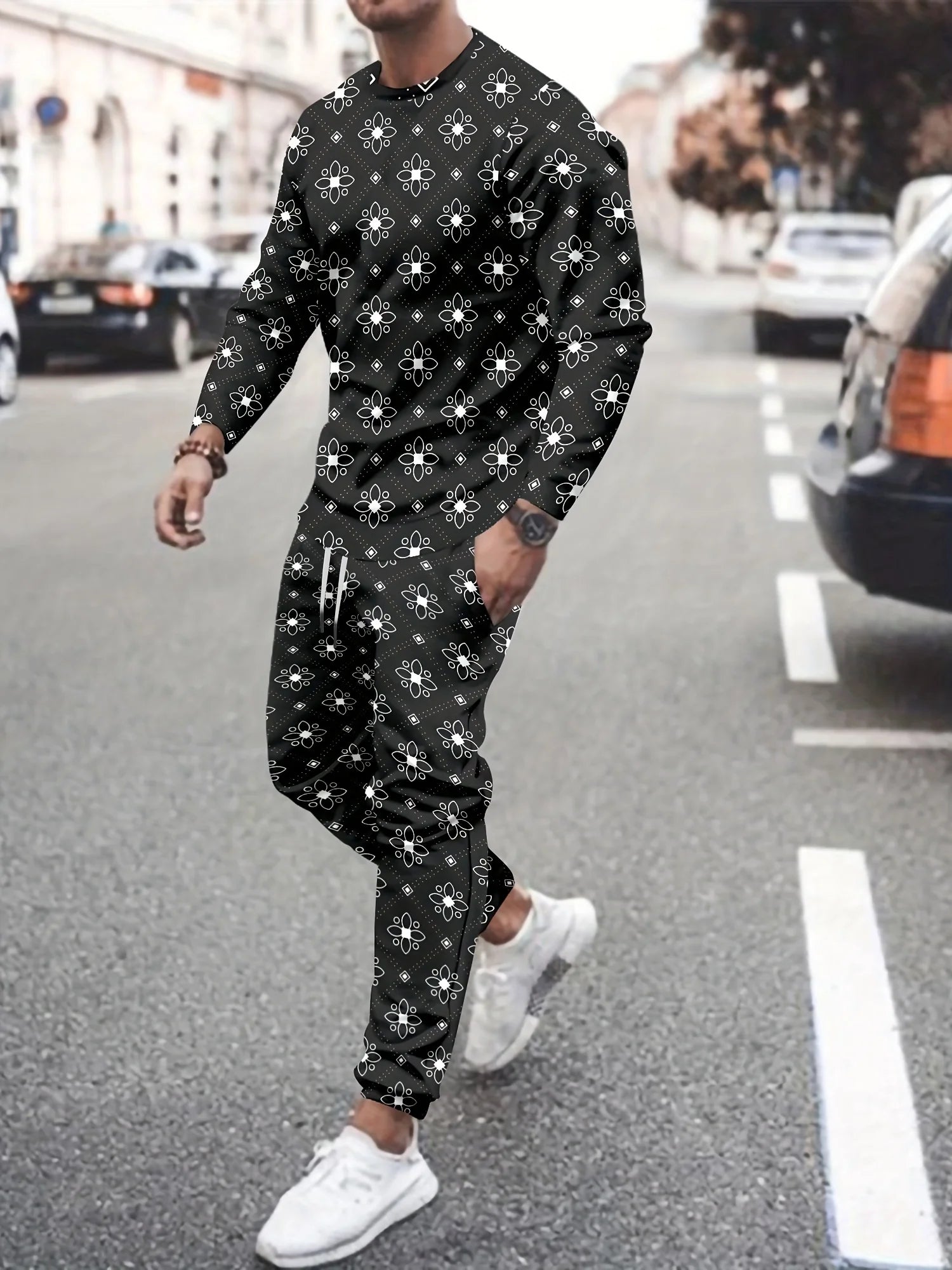 Fashion Colorful Gradient 3D Print Men's Sportswear Set Long-Sleeved T Shirt Pants 2-Piece Set Oversized Pullover Men Clothing