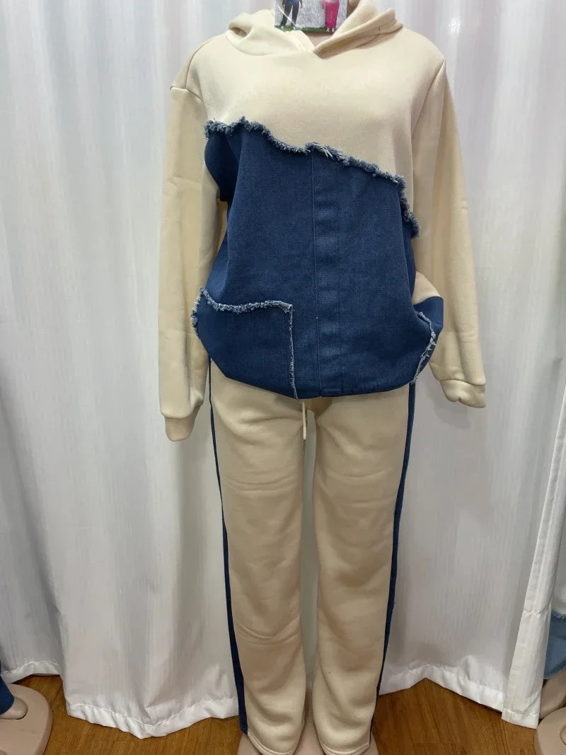 2025 Spring Autumn 2 Piece Women Set Dashiki African Clothes Fashion Long Sleeve Denim Top And Pants Suit Party Matching Sets