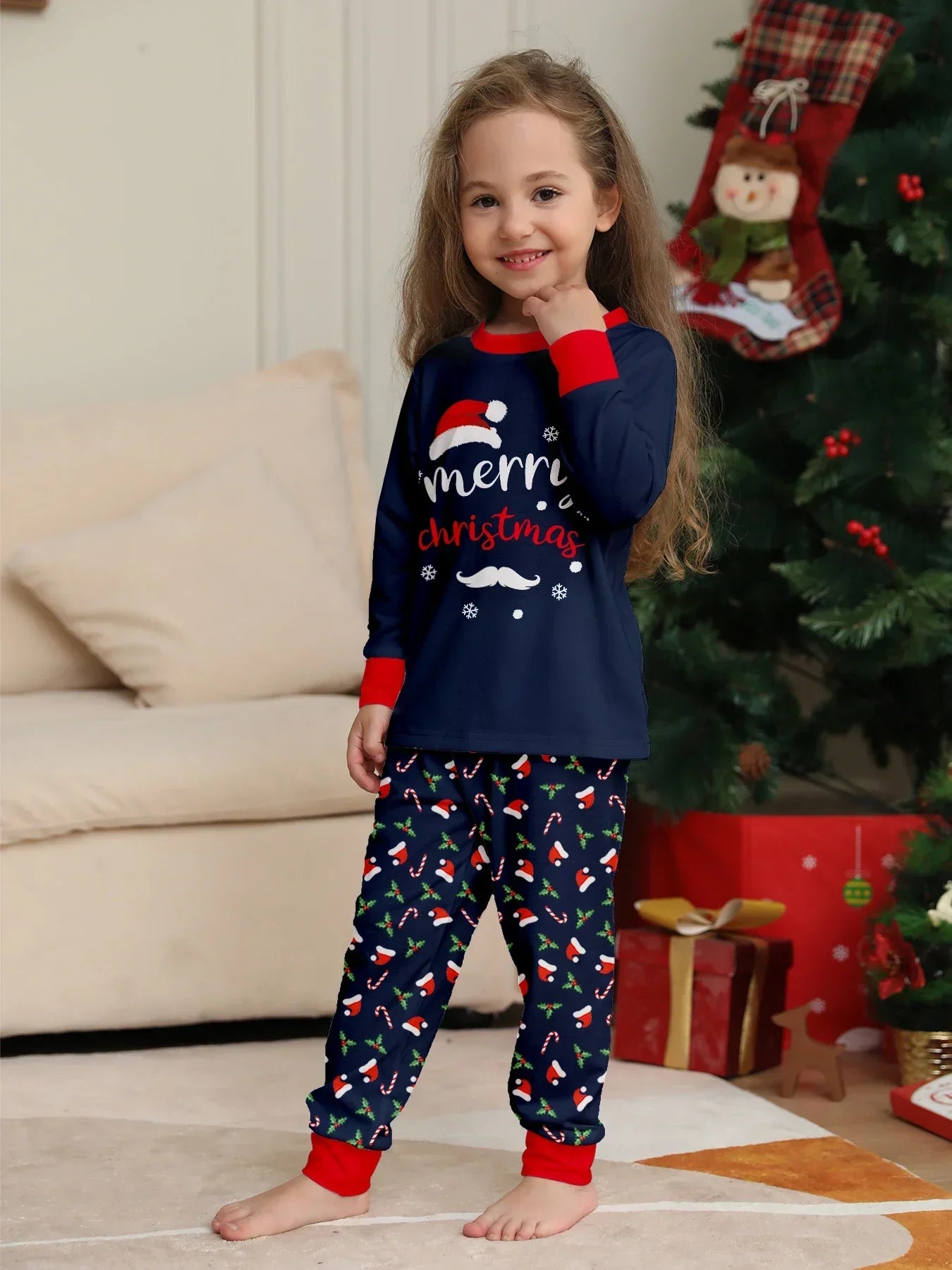 New Merry Christmas Print Mom Daughter Dad Son Matching Pajamas Set 2 Pieces Suit Soft Loose Loungewear Xmas Family Look Pyjamas