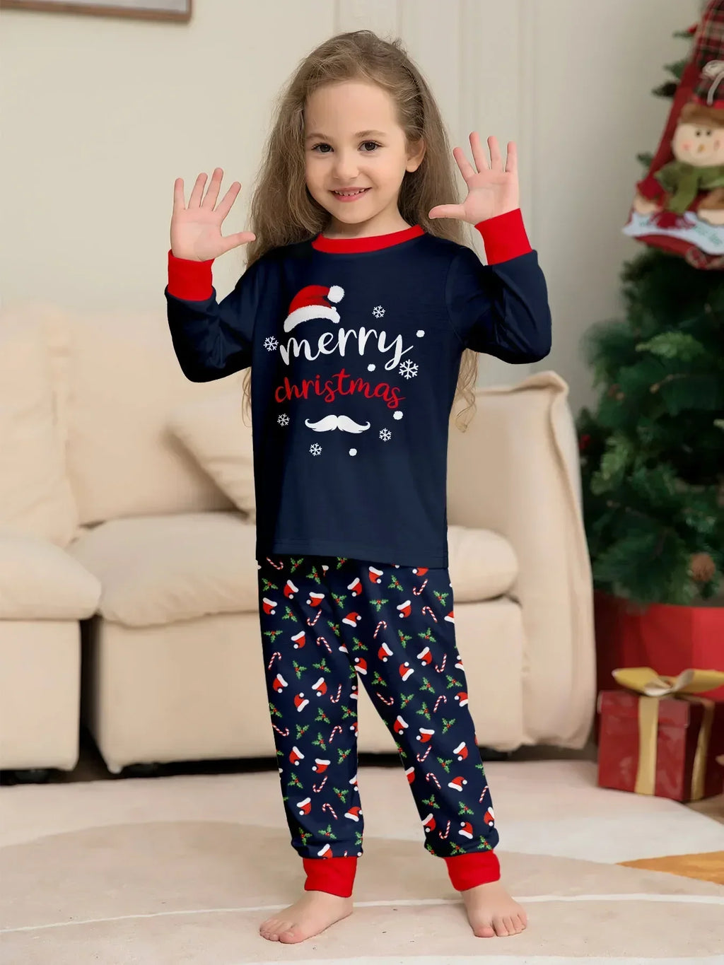 New Merry Christmas Print Mom Daughter Dad Son Matching Pajamas Set 2 Pieces Suit Soft Loose Loungewear Xmas Family Look Pyjamas