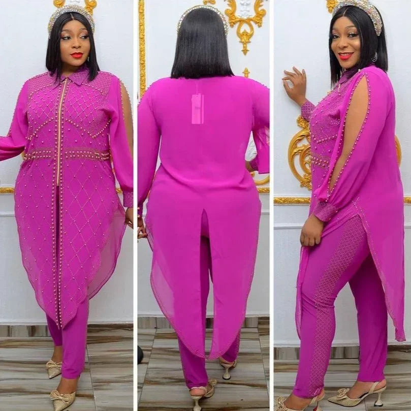Elegant Commuting Spring Suit Three-Piece Set With Cardigan Trousers And Vest Pearlescent Single-Piece Ladies Wardrobe