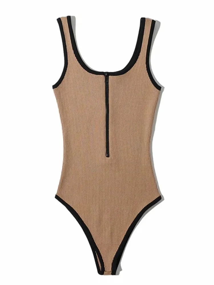 Women's slim fit sports sports black retro bodysuit jumpsuit women's zipper solid color waistless sexy jumpsuit 2022 y2k Toops