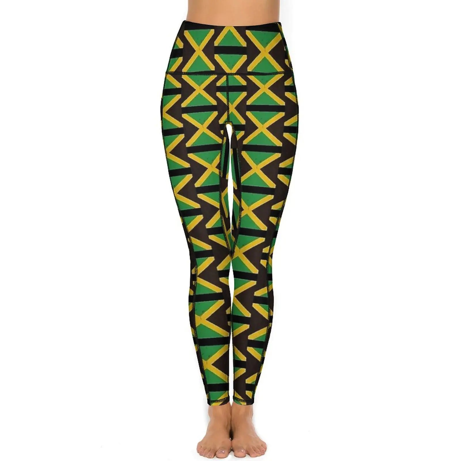 Jamaican Flag Yoga Pants Sexy Green Yellow Printed Leggings High Waist Gym Leggins Lady Funny Stretch Sports Tights