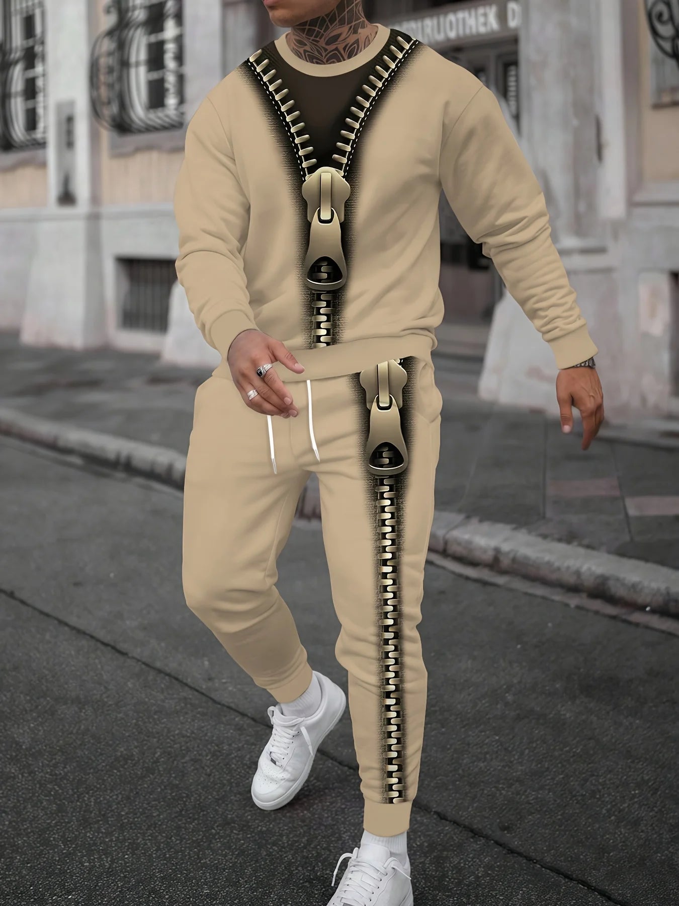 Fashion Colorful Gradient 3D Print Men's Sportswear Set Long-Sleeved T Shirt Pants 2-Piece Set Oversized Pullover Men Clothing