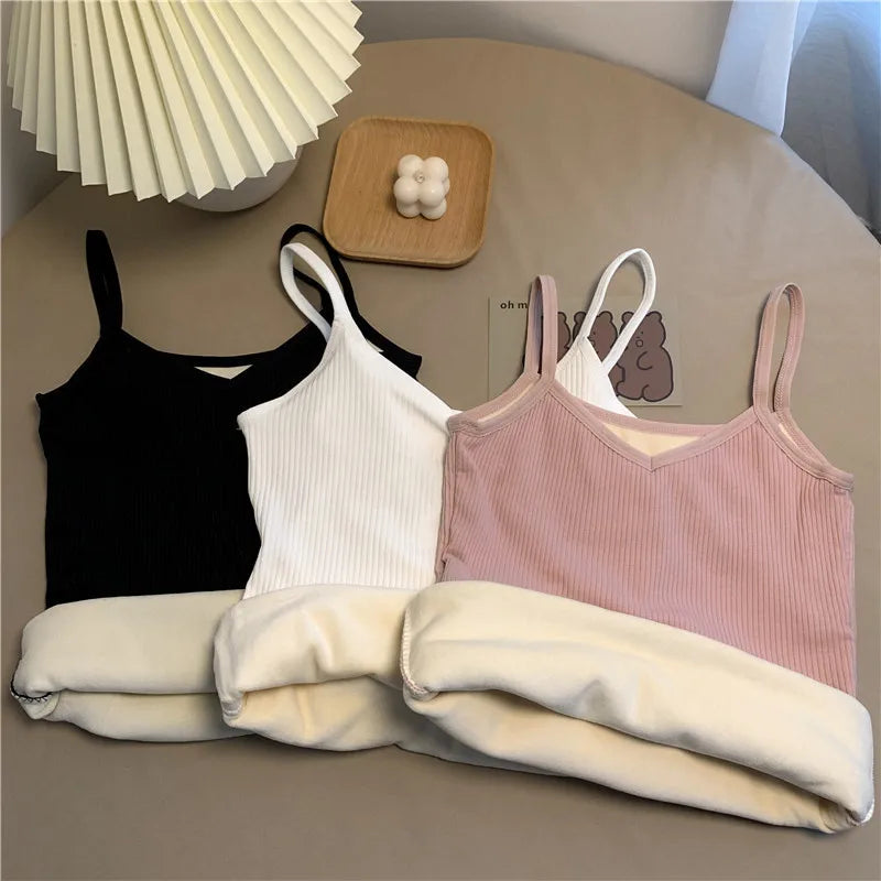 Women Winter Warm Top Thin Velvet Corset Top Solid Y2k Sleeveless Tank Tops Sleeveless Sexy Slim Fleece Corset Top Female
