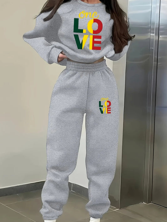 4444L73 Round Neck Sweatshirt Print Two-Piece Set