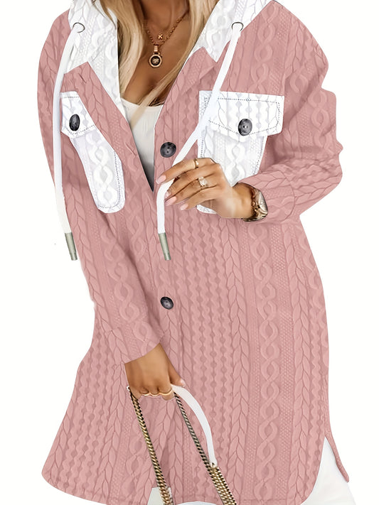 [Stylish Plus Size Jacket] Plus Size Women's Hooded Jacket - Black & White Color Block Winter Coat | Machine Washable, Warm Material, Stylish Outerwear for Cold Weather, Everyday & Formal Events, Fashionconscious Women, Elega